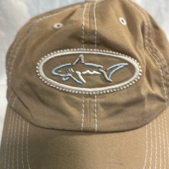 Greg Norman “The Shark” Logo Fish Golf Strapback Adjustable Hat Cap Khaki /White - Picture 1 of 8